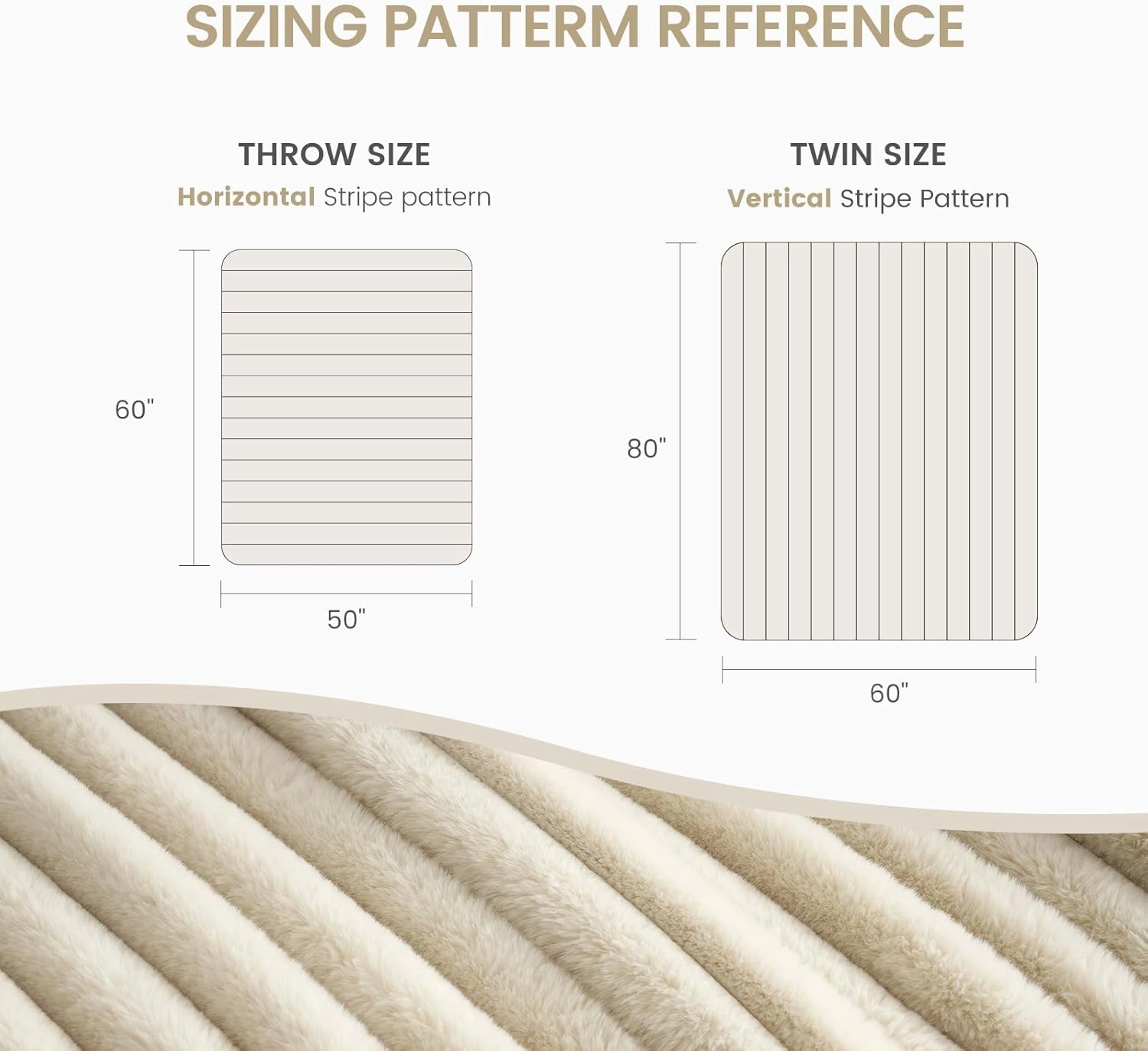 Cozy Bliss Faux Fur Throw Blanket for Couch, Cozy Warm Plush Striped Blanket for Sofa Bedroom Living Room,50 * 60 Inches Beige