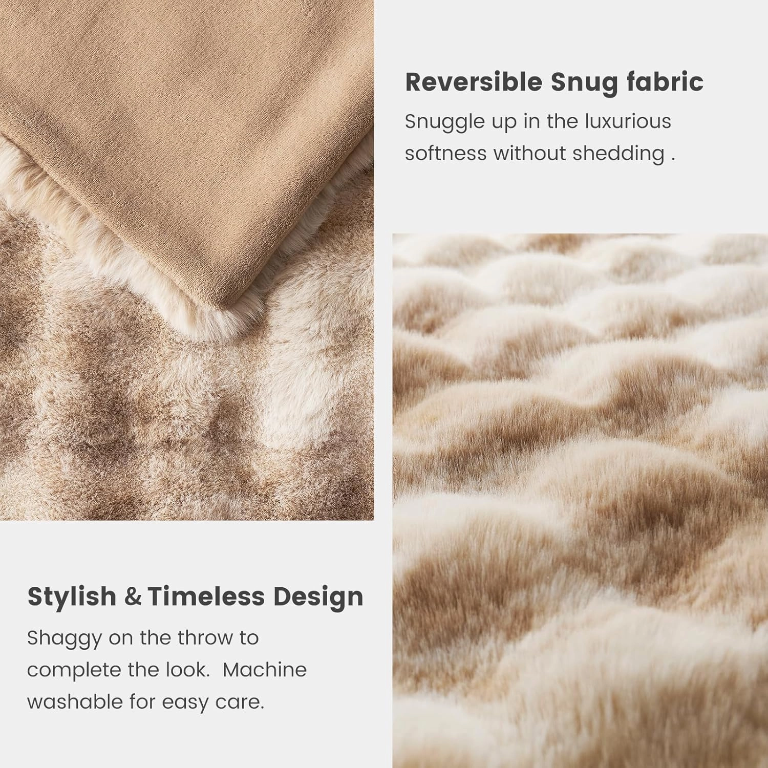 Cozy Bliss Faux Fur Throw Blanket for Couch, Fuzzy Soft Plush Thick Bubble Blanket for Sofa Bedroom Living Room, 60 * 80 Inches Tie-dye Beige