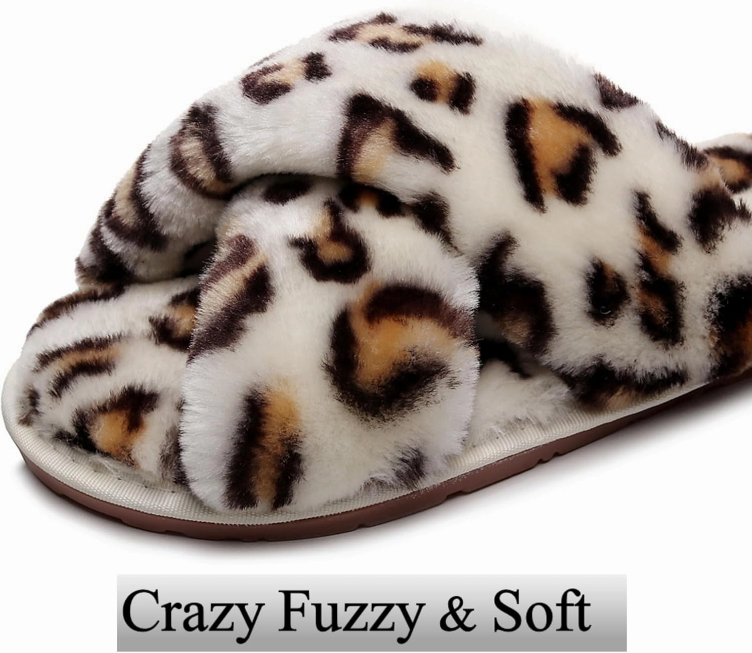 Crazy Lady Women's Fuzzy Fluffy House Slippers Cute Plush Memory Foam Shoes Cross Band Indoor Outdoor Open Toe Sandals