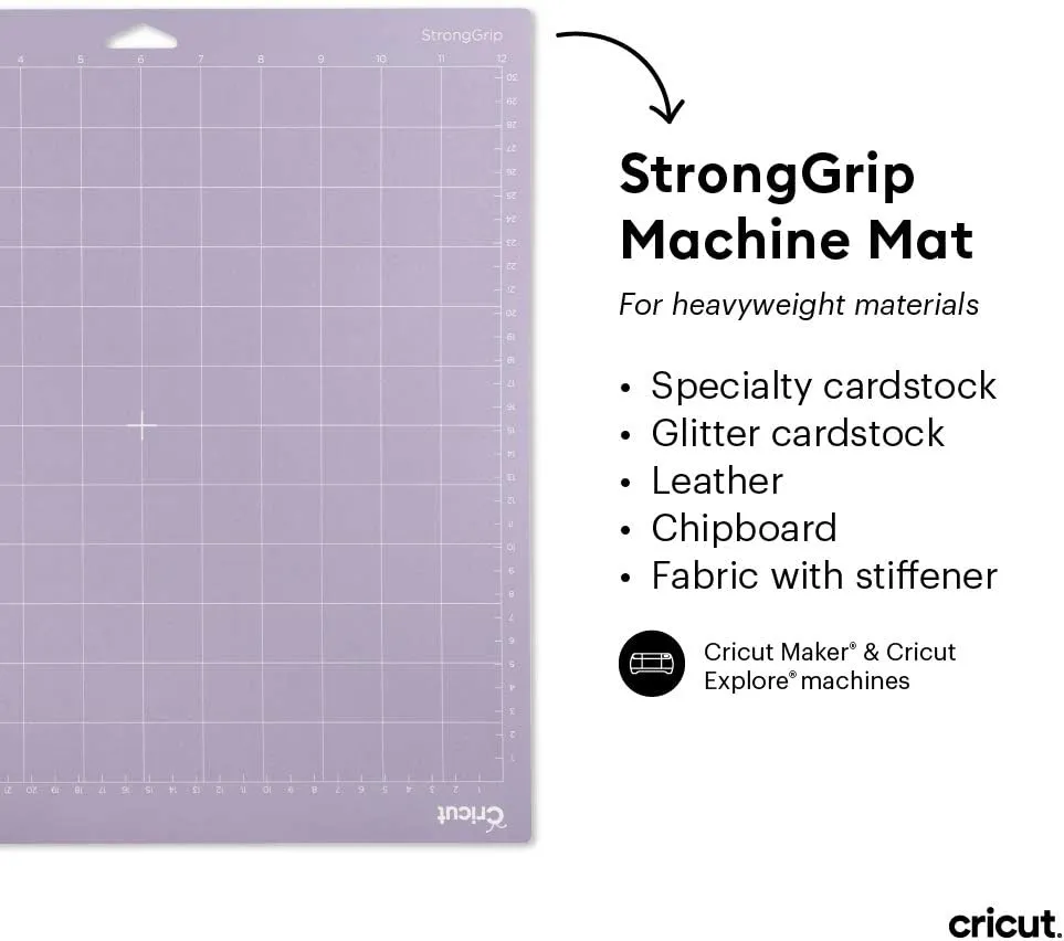 Cricut StrongGrip Cricut Cutting Mat 12in x 12in, Craft Mat for Cricut Maker & Explore, Use with Heavyweight Materials - Specialty Cardstock, Matboard & More, Reusable, Clear Protective Film (3 Count)