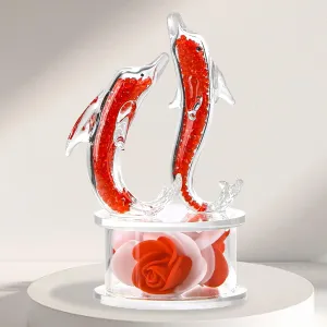 Crystal Dolphin Figurines for Women Men,Handcrafted Glass Animals Figurines for Home Desk Decoration,Valentines Day Dolphin Gift for Women Girlfriend Wife(Red)