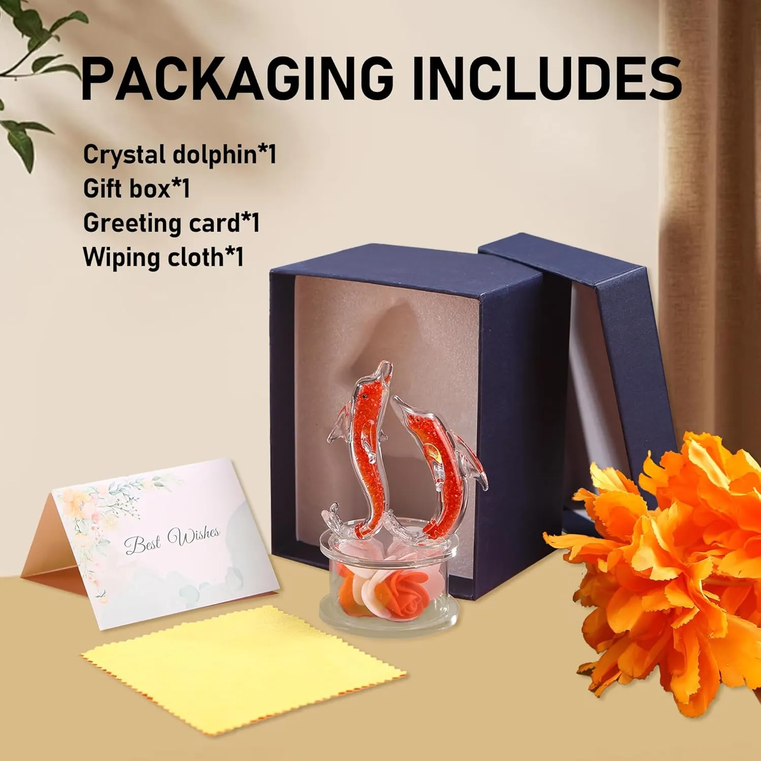 Crystal Dolphin Figurines for Women Men,Handcrafted Glass Animals Figurines for Home Desk Decoration,Valentines Day Dolphin Gift for Women Girlfriend Wife(Red)