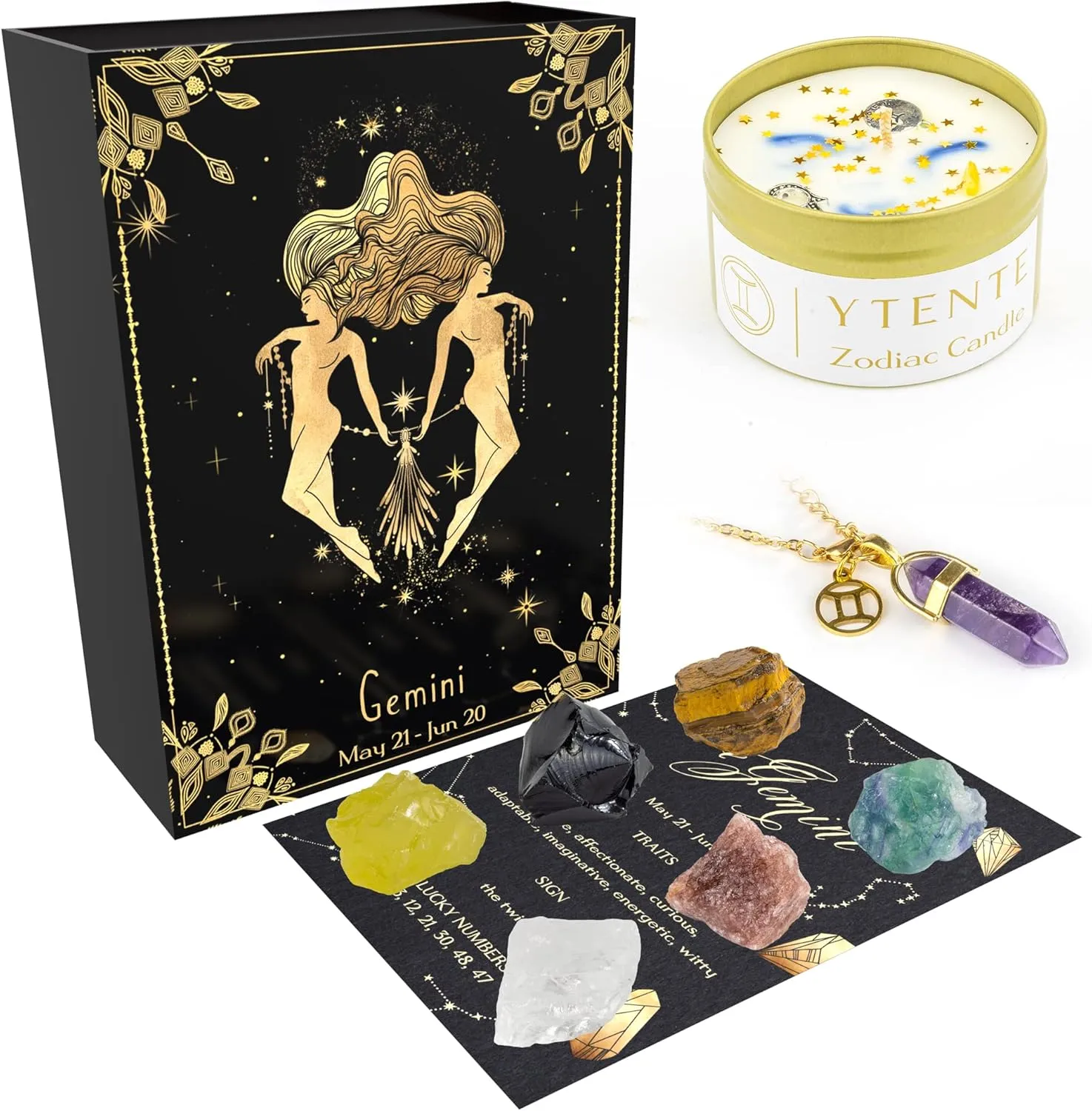 Crystals Healing Stone Gift Set, Soy Wax Zodiac Sign Scented Candles,Crystals Healing Stones Gift Set with Horoscope Crystal Necklace for Women Sister Daughter Birthday Valentine Gifts