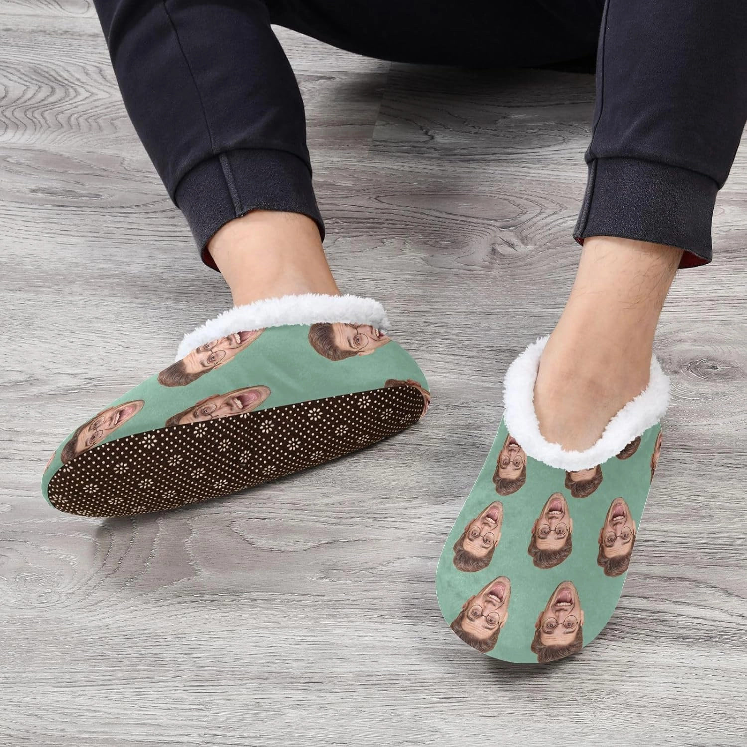 Custom Fuzzy Memory Foam Closed Back Slippers for Women Men Personalized Knit Fleece Lined House Shoes with Face Photos Warm Socks for Outdoor Indoor Bedroom Hotel