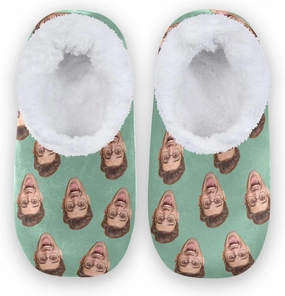 Custom Fuzzy Memory Foam Closed Back Slippers for Women Men Personalized Knit Fleece Lined House Shoes with Face Photos Warm Socks for Outdoor Indoor Bedroom Hotel