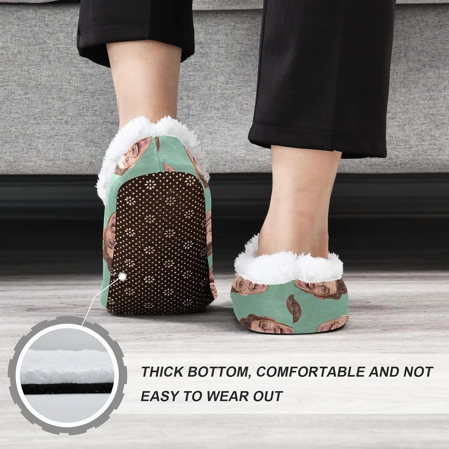 Custom Fuzzy Memory Foam Closed Back Slippers for Women Men Personalized Knit Fleece Lined House Shoes with Face Photos Warm Socks for Outdoor Indoor Bedroom Hotel
