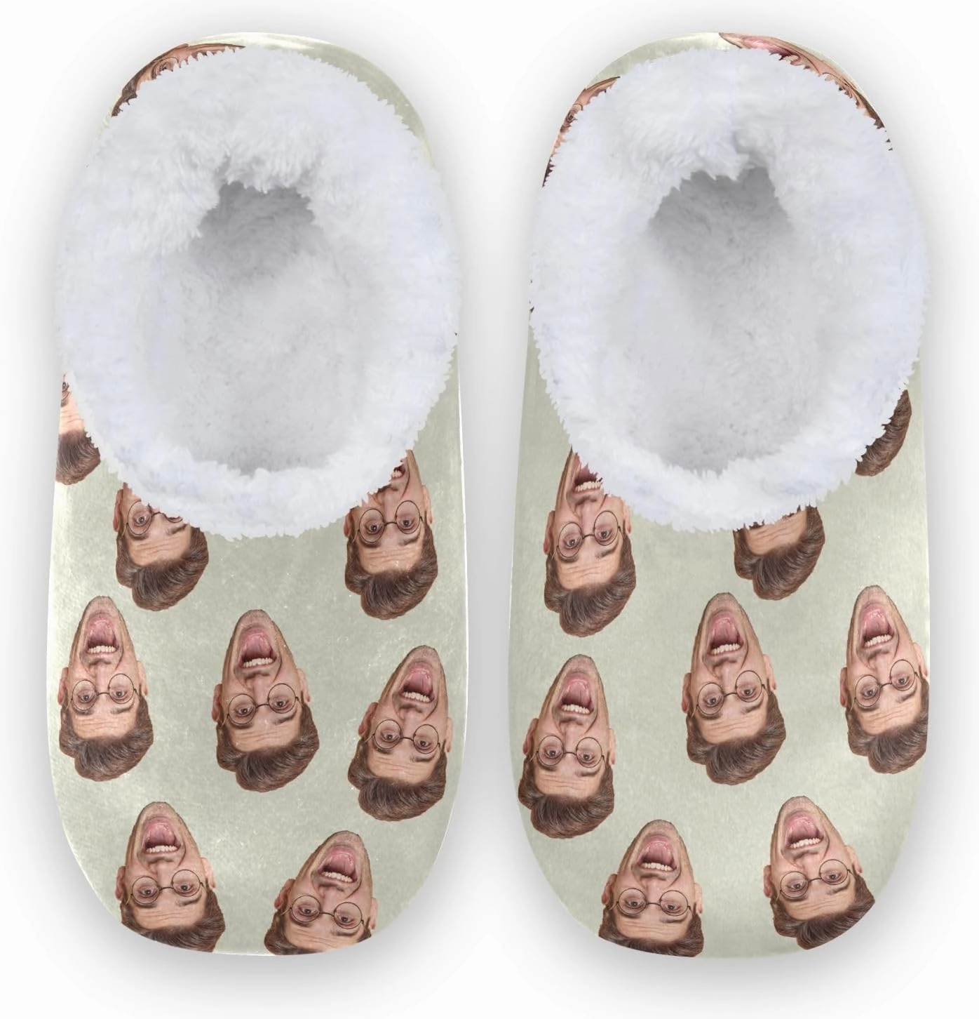 Custom Fuzzy Memory Foam Closed Back Slippers for Women Men Personalized Knit Fleece Lined House Shoes with Face Photos Warm Socks for Outdoor Indoor Bedroom Hotel