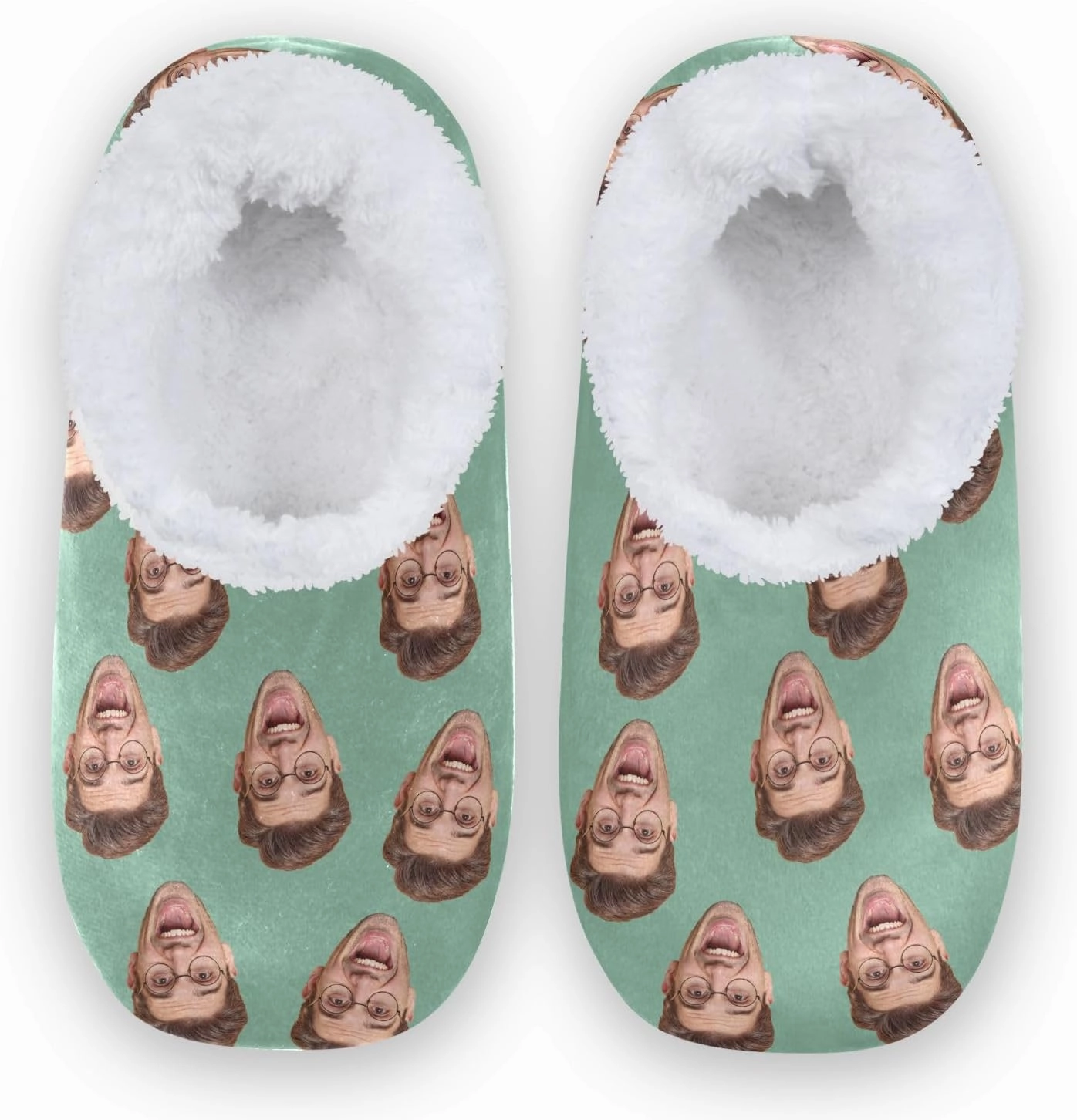 Custom Fuzzy Memory Foam Closed Back Slippers for Women Men Personalized Knit Fleece Lined House Shoes with Face Photos Warm Socks for Outdoor Indoor Bedroom Hotel