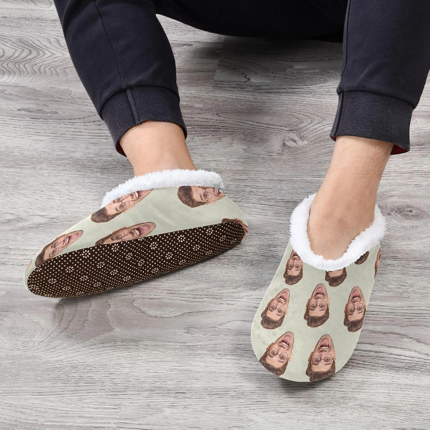 Custom Fuzzy Memory Foam Closed Back Slippers for Women Men Personalized Knit Fleece Lined House Shoes with Face Photos Warm Socks for Outdoor Indoor Bedroom Hotel