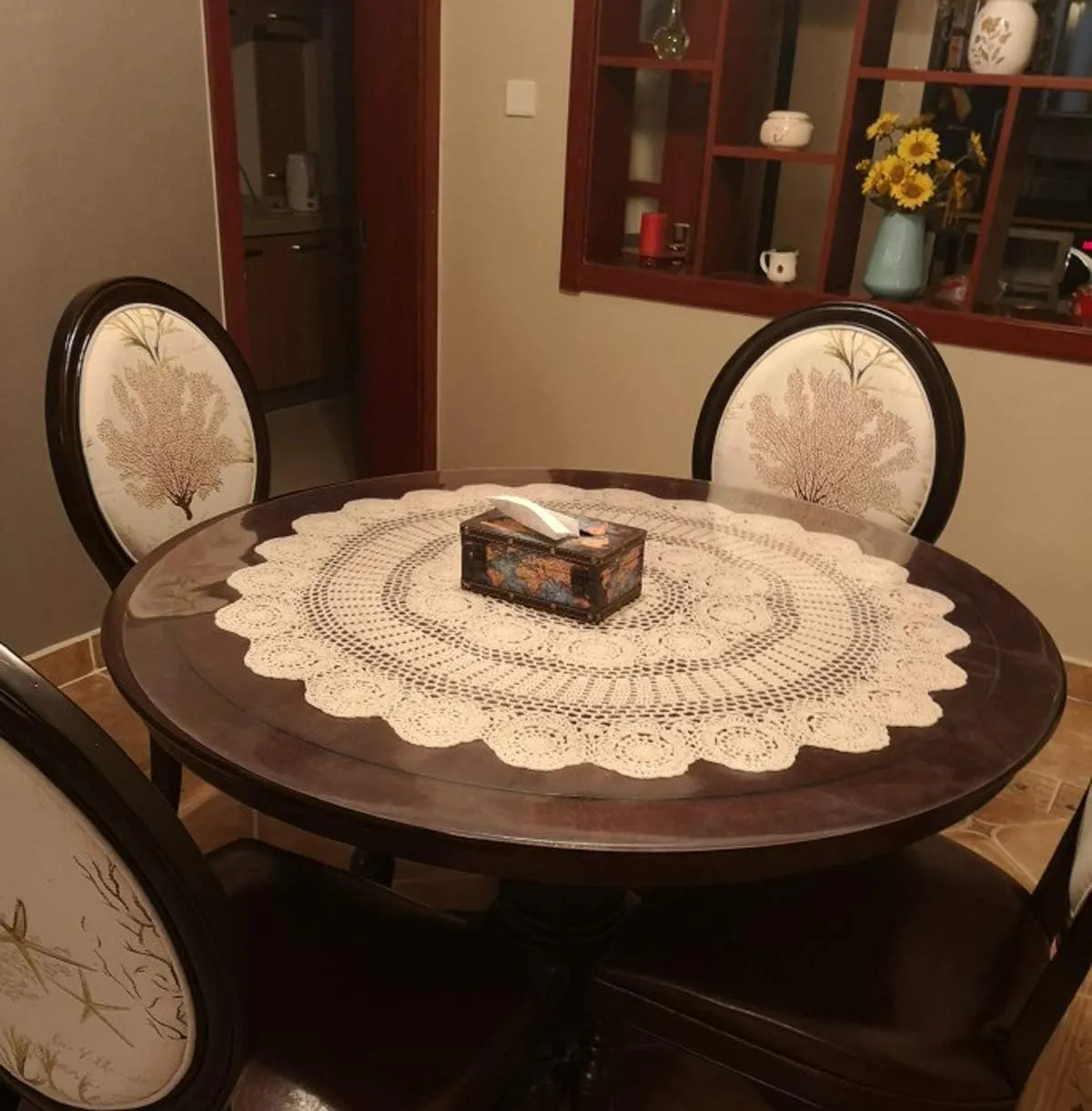 Damanni Beige Cotton Handmade Crochet Lace Tablecloth Doilies Table Overlay,Round,39 Inch