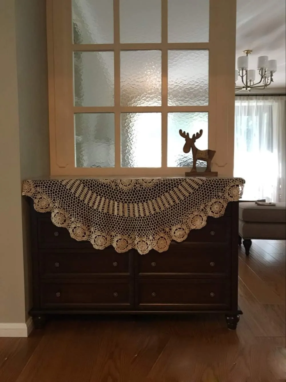 Damanni Beige Cotton Handmade Crochet Lace Tablecloth Doilies Table Overlay,Round,39 Inch