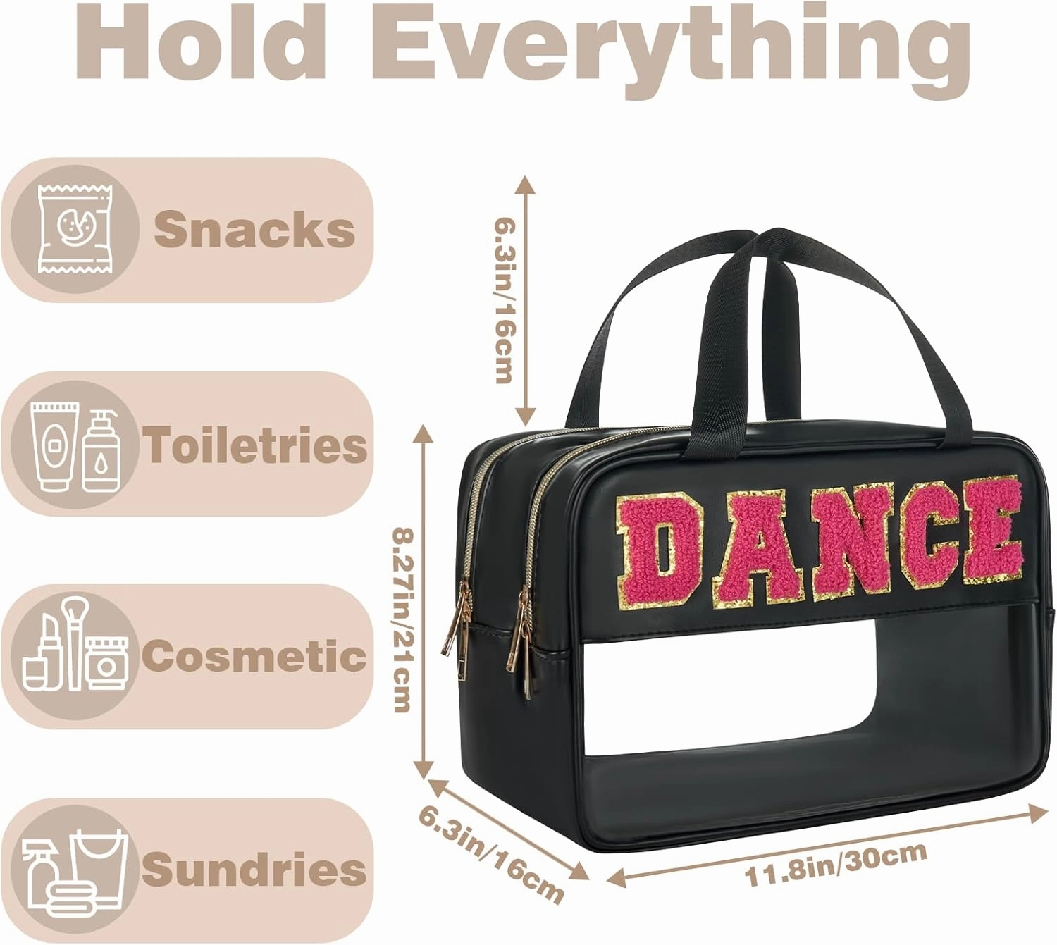 Dance Bag - Clear Makeup Bag, Varsity Letter Pouch, Dance Competition Accessories, Travel Toiletry Bag