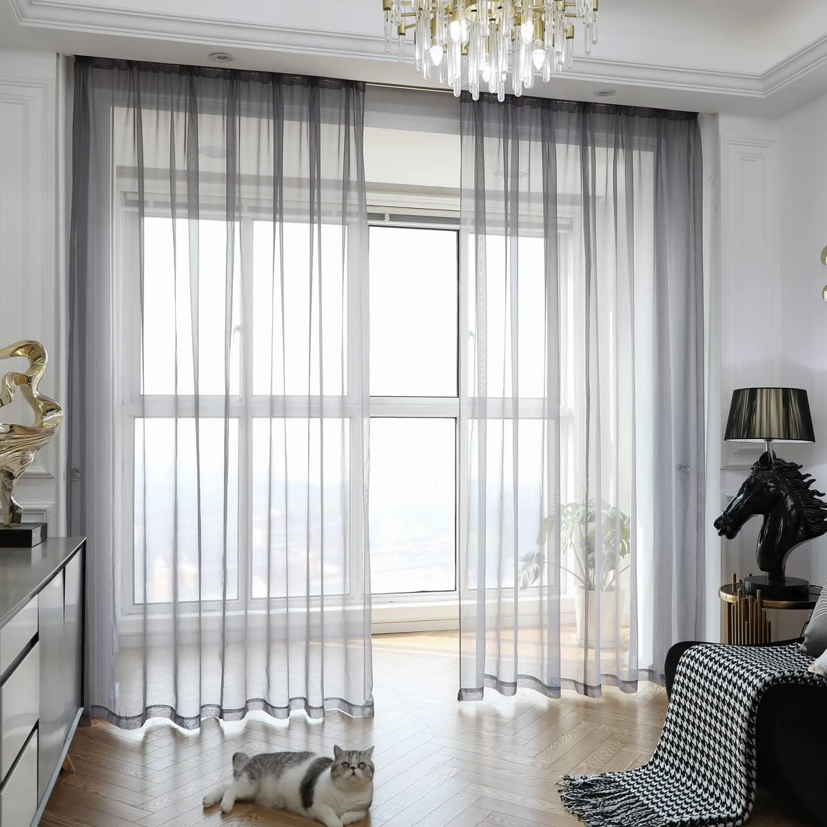 Dark Gray Sheer Curtains 84 Inches Length 2 Panels Set Window Sheer Curtains Basic Rod Pocket for Bedroom Children Living Room Yard Kitchen