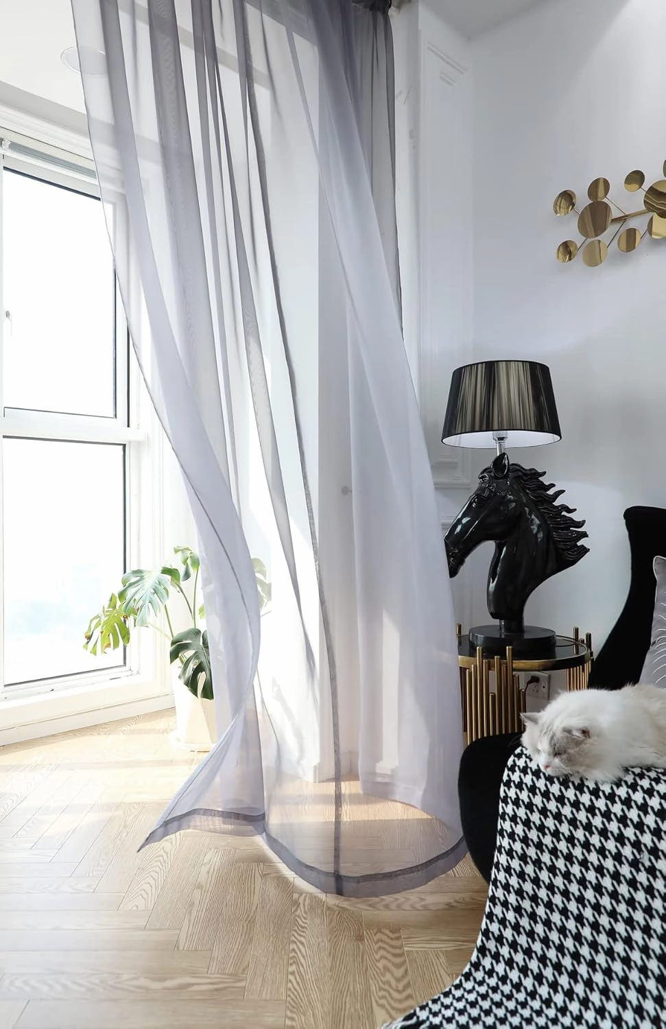 Dark Gray Sheer Curtains 84 Inches Length 2 Panels Set Window Sheer Curtains Basic Rod Pocket for Bedroom Children Living Room Yard Kitchen