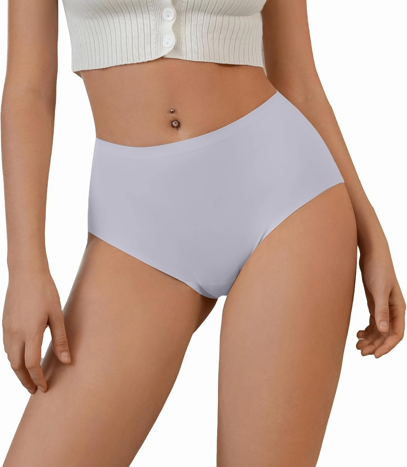 DEANGELMON Womens Seamless Bikinis Underwear High Waist Comfort Briefs Invisible No Show Panties Full Coverage Cheeky
