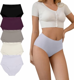 DEANGELMON Womens Seamless Bikinis Underwear High Waist Comfort Briefs Invisible No Show Panties Full Coverage Cheeky