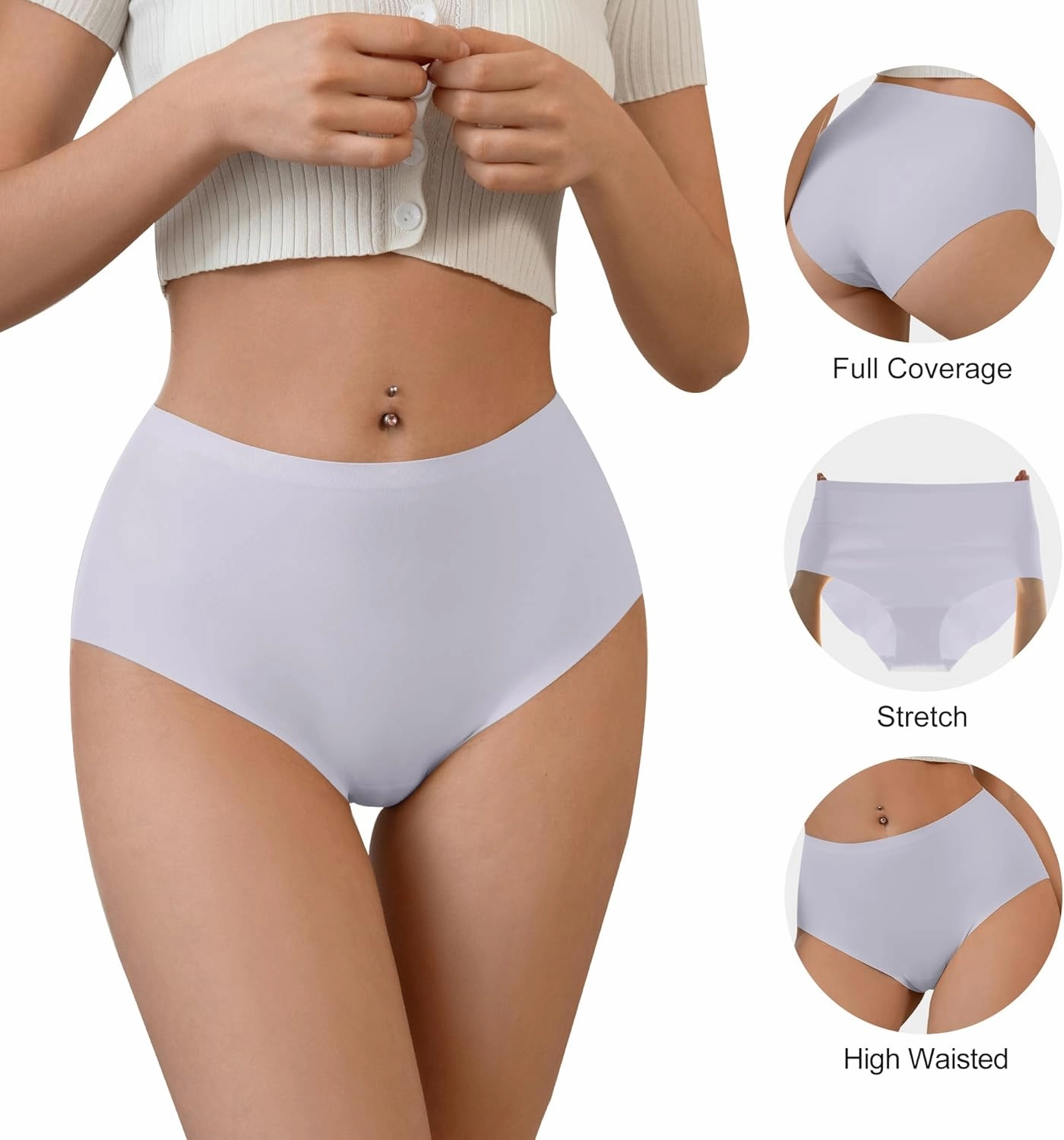 DEANGELMON Womens Seamless Bikinis Underwear High Waist Comfort Briefs Invisible No Show Panties Full Coverage Cheeky