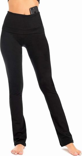 DEAR SPARKLE Bootcut Fold Over Leggings for Women | Slim Look Bootleg Yoga Pants w Pocket   Plus Size (C5 F)