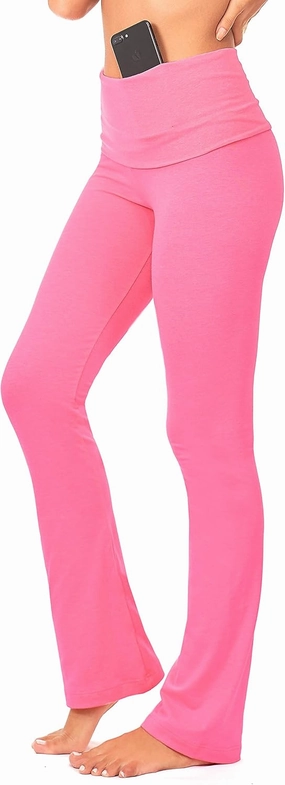 DEAR SPARKLE Bootcut Fold Over Leggings for Women | Slim Look Bootleg Yoga Pants w Pocket   Plus Size (C5 F)