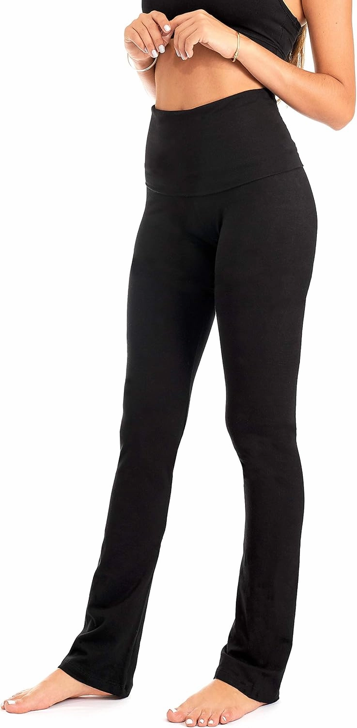 DEAR SPARKLE Bootcut Fold Over Leggings for Women | Slim Look Bootleg Yoga Pants w Pocket   Plus Size (C5 F)