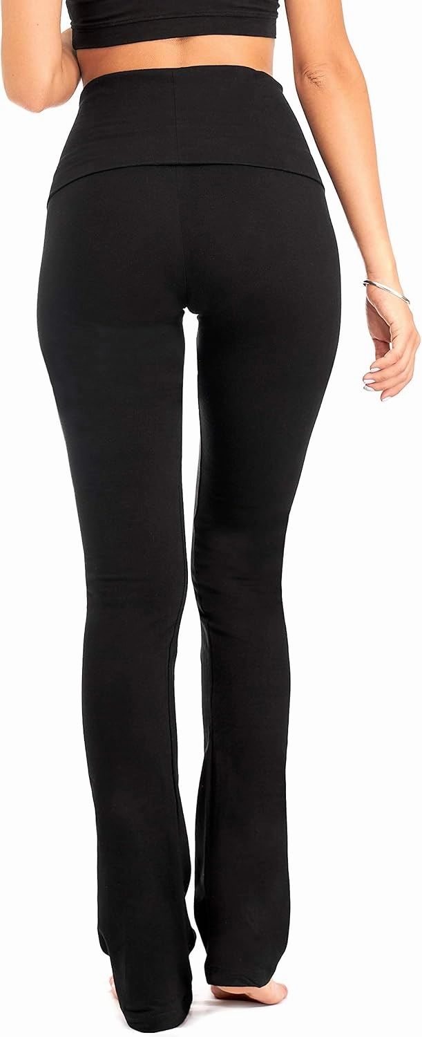 DEAR SPARKLE Bootcut Fold Over Leggings for Women | Slim Look Bootleg Yoga Pants w Pocket   Plus Size (C5 F)