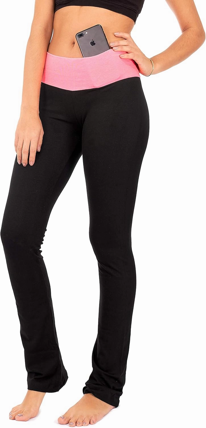 DEAR SPARKLE Bootcut Leggings for Women | Slim Look Bootleg Opaque Yoga Pants w Pocket   Plus Size (C5)