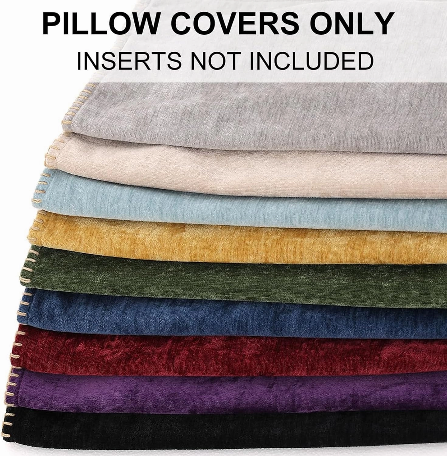 decorUhome Chenille Soft Throw Pillow Covers 22x22 Set of 2, Farmhouse Velvet Neutral Decorative Pillow Covers with Stitched Edge for Couch Sofa Bed Home Decor, Beige