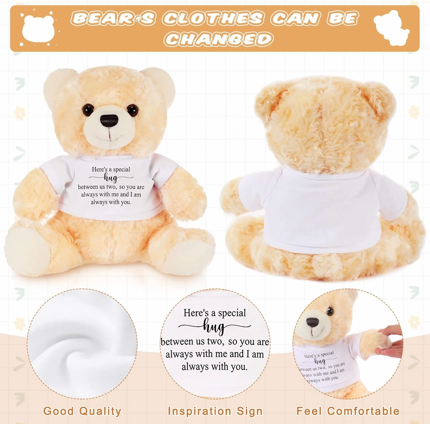 Deekin 2 Pcs Sympathy Gift Small Bear 9.8 Inch Plush Stuffed Animal with a Bear Hug Sign Condolences Memorial Loss of Loved Ideal Gift for Funeral Birthday Baby Showe(Beige, White)