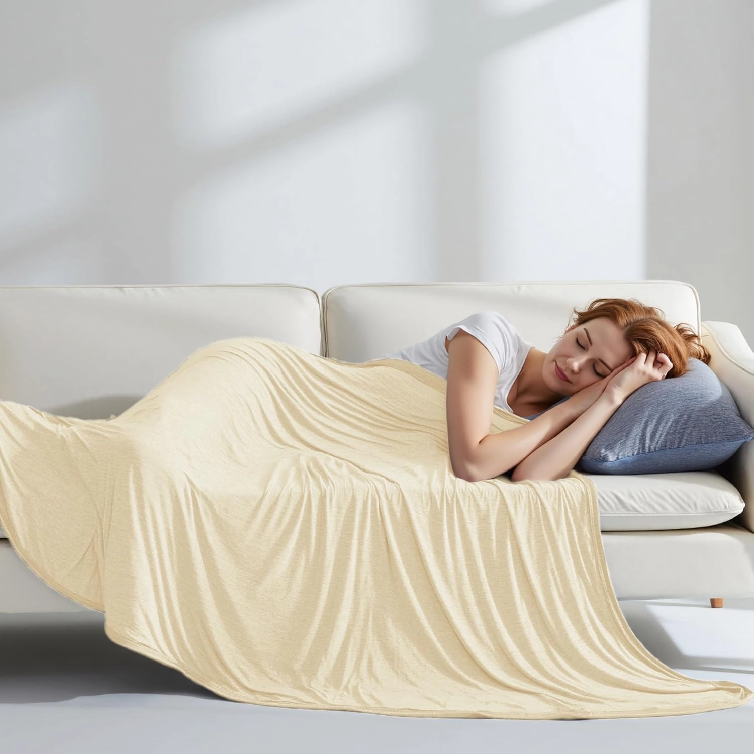 Degrees of Comfort Cooling Blankets for Hot Sleepers - King Summer Cold Blankets for Bed Sleeping, Absorbs Heat to Keep Body Cool, Soft & Cozy, Beige 108"x90"