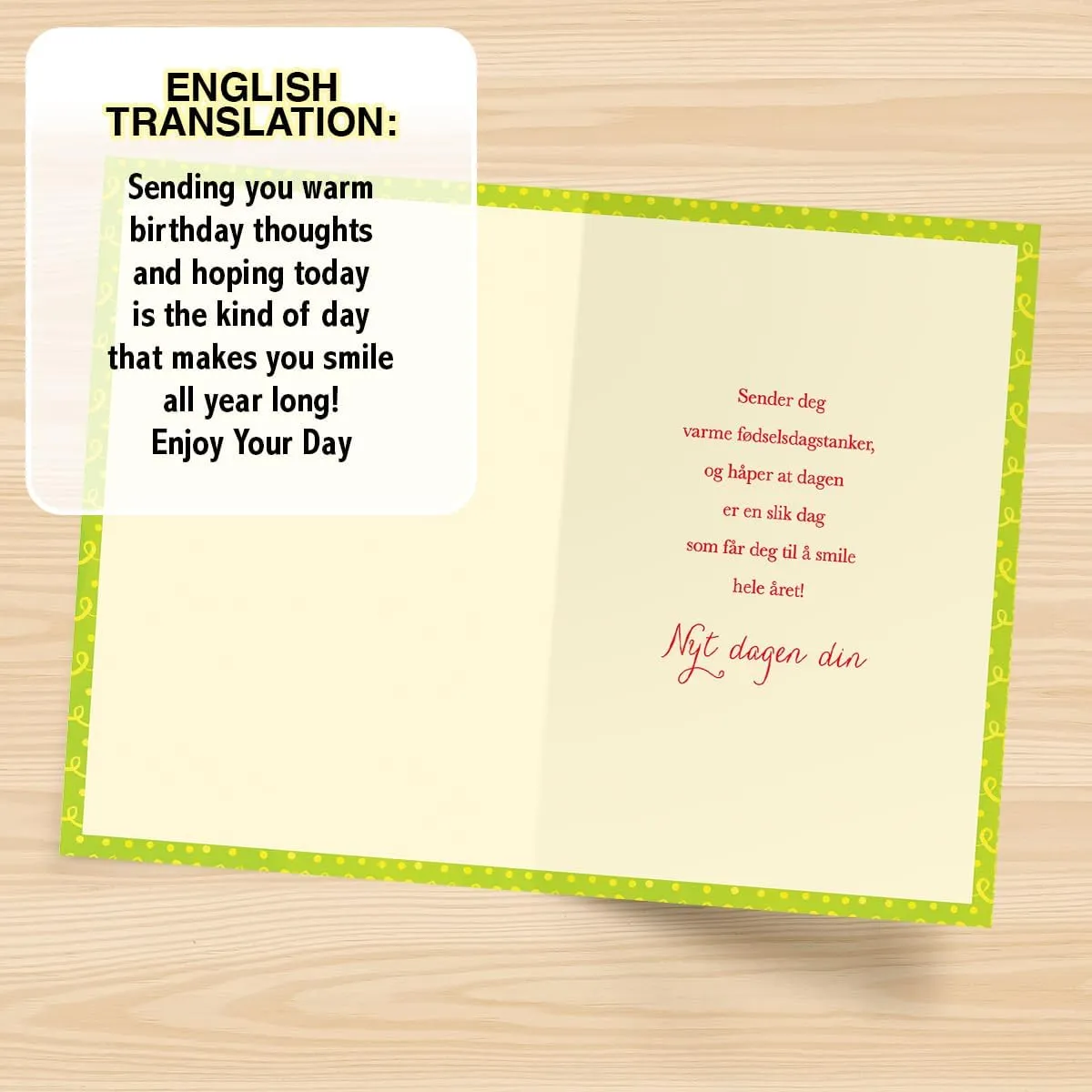 Designer Greetings Norwegian Language Happy Birthday Cards, Norwegian Cream Cake (6 Cards with Envelopes / 6 kort med konvolutter)
