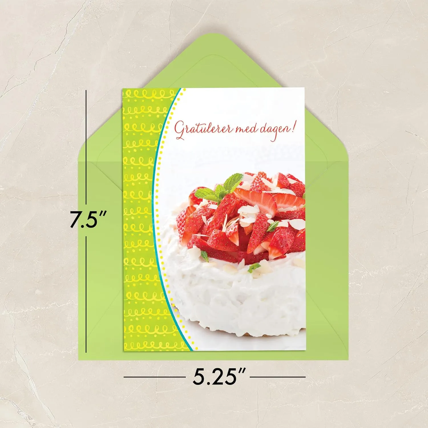 Designer Greetings Norwegian Language Happy Birthday Cards, Norwegian Cream Cake (6 Cards with Envelopes / 6 kort med konvolutter)