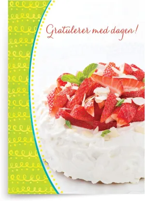 Designer Greetings Norwegian Language Happy Birthday Cards, Norwegian Cream Cake (6 Cards with Envelopes / 6 kort med konvolutter)