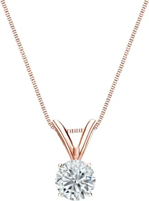 Diamond Wish 14k Rose Gold Round Solitaire Diamond Pendant Necklace (1/3cttw, H-I, I1-I2) 4-Prong Basket, 18-inch Box Chain