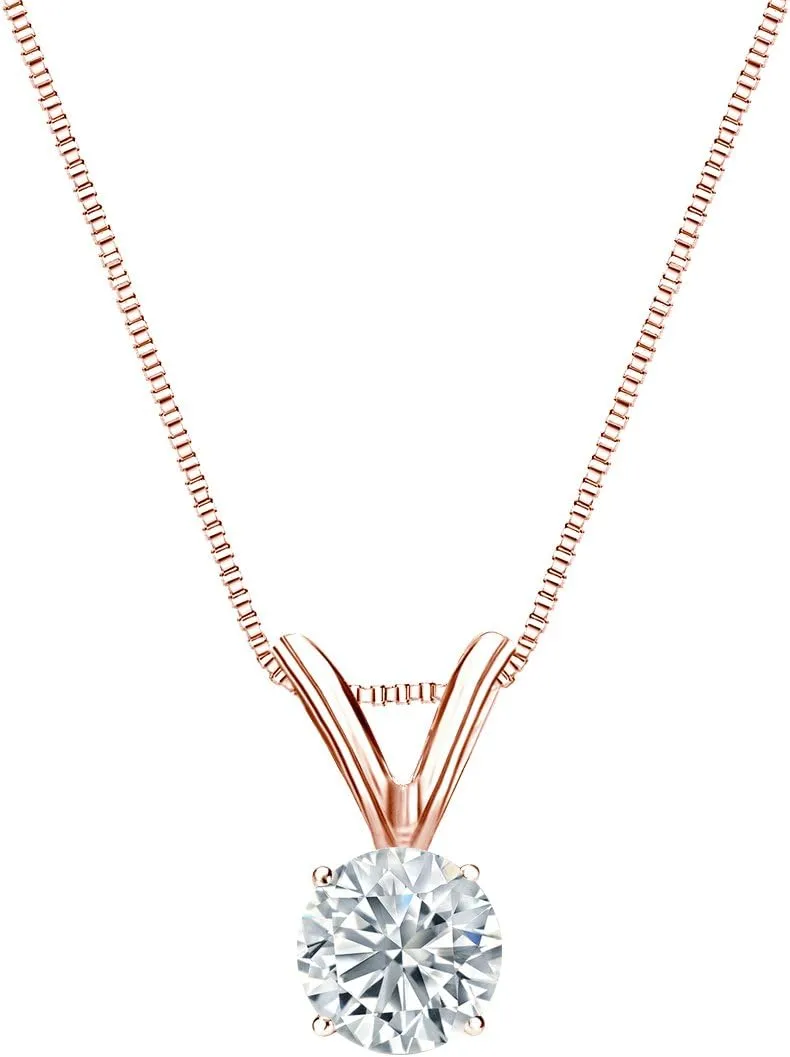 Diamond Wish 14k Rose Gold Round Solitaire Diamond Pendant Necklace (1/4cttw, H-I, I1-I2) 4-Prong Basket, 18-inch Box Chain