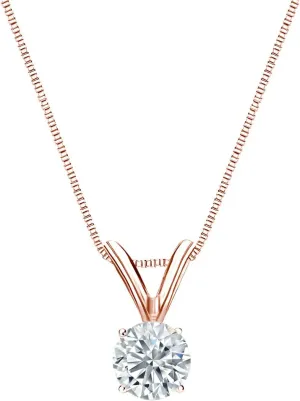 Diamond Wish 14k Rose Gold Round Solitaire Diamond Pendant Necklace (1/4cttw, H-I, I1-I2) 4-Prong Basket, 18-inch Box Chain