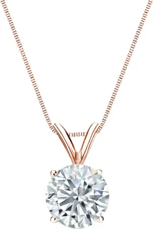 Diamond Wish 14k Rose Gold Round Solitaire Diamond Pendant Necklace (3/4cttw, G-H, SI1-SI2) 4-Prong Basket, 18-inch Box Chain