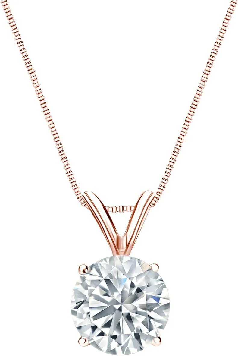 Diamond Wish 14k Rose Gold Round Solitaire Diamond Pendant Necklace (3/8cttw, J-K, I1-I2) 4-Prong Basket, 18-inch Box Chain
