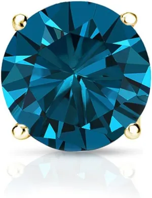 Diamond Wish 14k Yellow Gold Round Blue Diamond SINGLE STUD Earring (3/8cttw, I1-I2) 4-Prong Basket, Push-Back