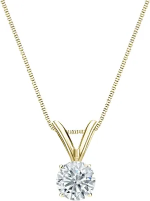 Diamond Wish 14k Yellow Gold Round Solitaire Diamond Pendant Necklace (1/4cttw, H-I, I1-I2) 4-Prong Basket, 18-inch Box Chain