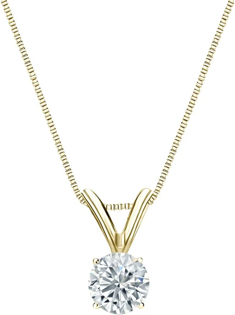 Diamond Wish 14k Yellow Gold Round Solitaire Diamond Pendant Necklace (1/4cttw, H-I, I1-I2) 4-Prong Basket, 18-inch Box Chain