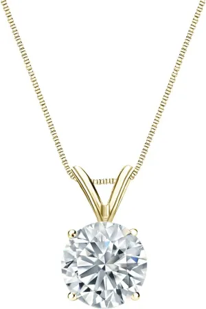 Diamond Wish 14k Yellow Gold Round Solitaire Diamond Pendant Necklace (1cttw, H-I, I2-I3) 4-Prong Basket, 18-inch Box Chain