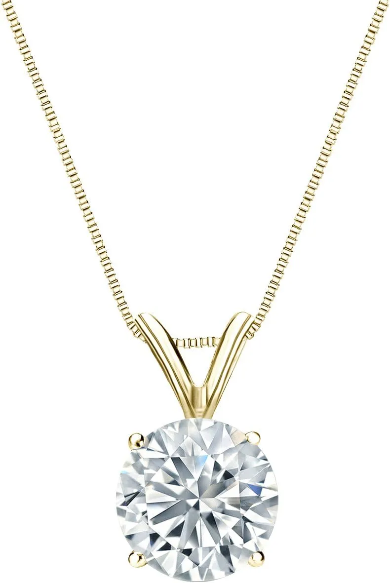 Diamond Wish 14k Yellow Gold Round Solitaire Diamond Pendant Necklace (1cttw, H-I, I2-I3) 4-Prong Basket, 18-inch Box Chain