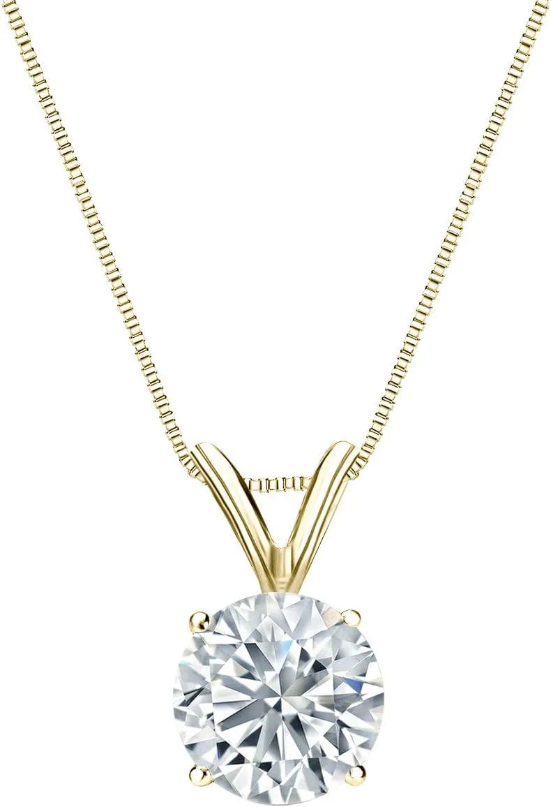 Diamond Wish 14k Yellow Gold Round Solitaire Diamond Pendant Necklace (3/4cttw, H-I, I1-I2) 4-Prong Basket, 18-inch Box Chain