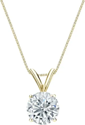 Diamond Wish 14k Yellow Gold Round Solitaire Diamond Pendant Necklace (3/4cttw, H-I, I1-I2) 4-Prong Basket, 18-inch Box Chain