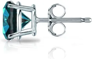 Diamond Wish 18k White Gold Round Blue Diamond SINGLE STUD Earring (1/8cttw, I1-I2) 4-Prong Basket, Push-Back