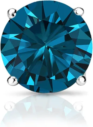 Diamond Wish 18k White Gold Round Blue Diamond SINGLE STUD Earring (3/4cttw, I1-I2) 4-Prong Basket, Screw-Back