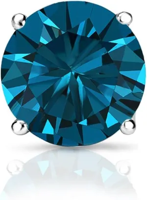 Diamond Wish 18k White Gold Round Blue Diamond SINGLE STUD Earring (3/8cttw, I1-I2) 4-Prong Basket, Push-Back