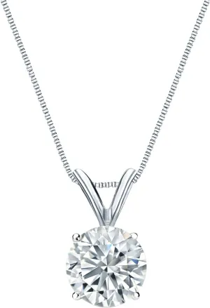 Diamond Wish 18k White Gold Round Solitaire Diamond Pendant Necklace (3/4cttw, H-I, I1-I2) 4-Prong Basket, 18-inch Box Chain