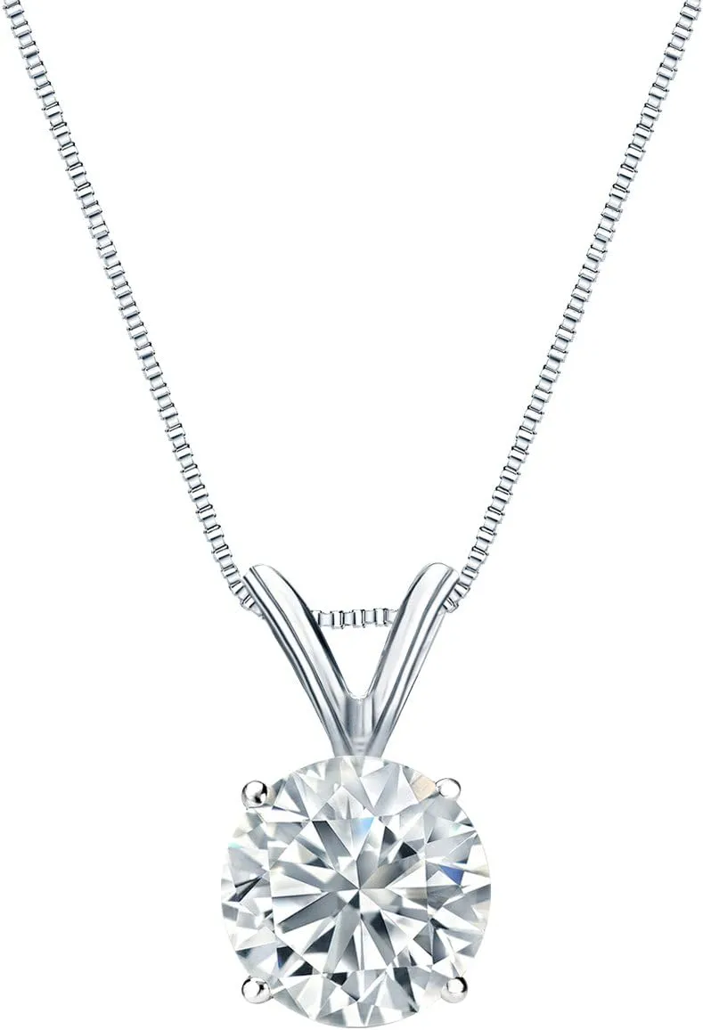 Diamond Wish 18k White Gold Round Solitaire Diamond Pendant Necklace (3/4cttw, H-I, I1-I2) 4-Prong Basket, 18-inch Box Chain