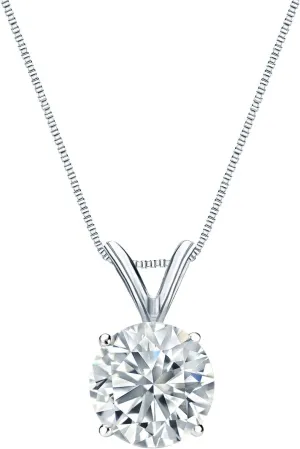 Diamond Wish 18k White Gold Round Solitaire Diamond Pendant Necklace (3/8cttw, H-I, I2-I3) 4-Prong Basket, 18-inch Box Chain